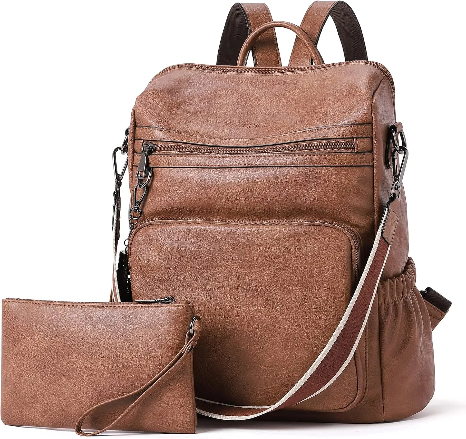 CLUCI Womens Backpack Purse Leather Backpack Large Fashion Designer Travel Ladies Shoulder Bags with Wristlet 2PCS