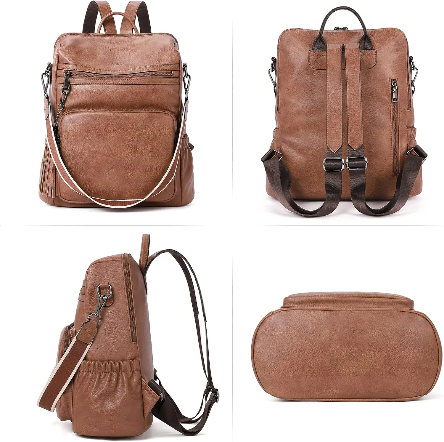 CLUCI Womens Backpack Purse Leather Backpack Large Fashion Designer Travel Ladies Shoulder Bags with Wristlet 2PCS