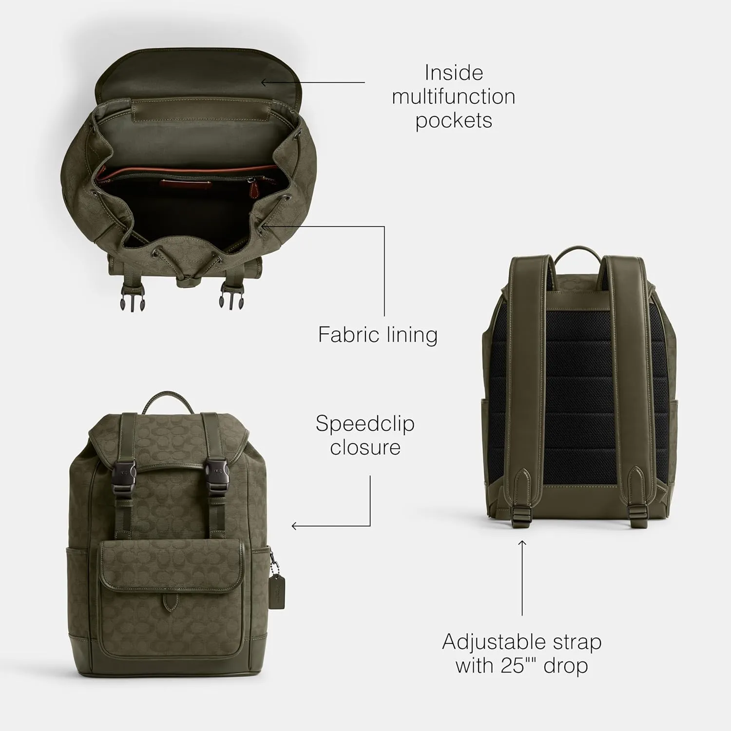 Coach League Flap Backpack, Army Green