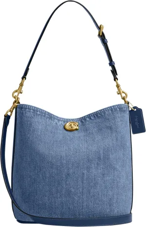 Coach Willow Soft Bucket Bag in Denim, B4/Deep Blue