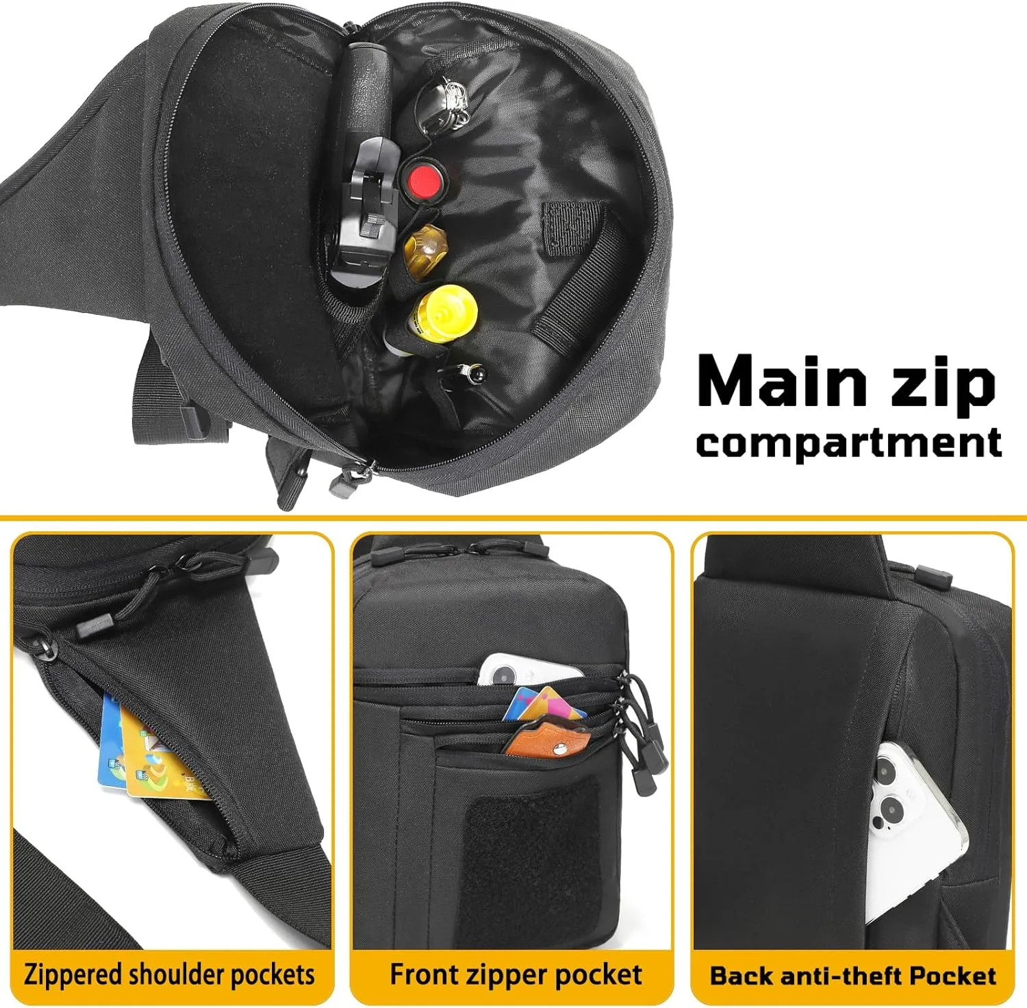Concealed Carry Crossbody Bag for Men, Ccw Sling Bag EDC Carry Bag Shoulder Chest Pack Gun Bags for Handguns.