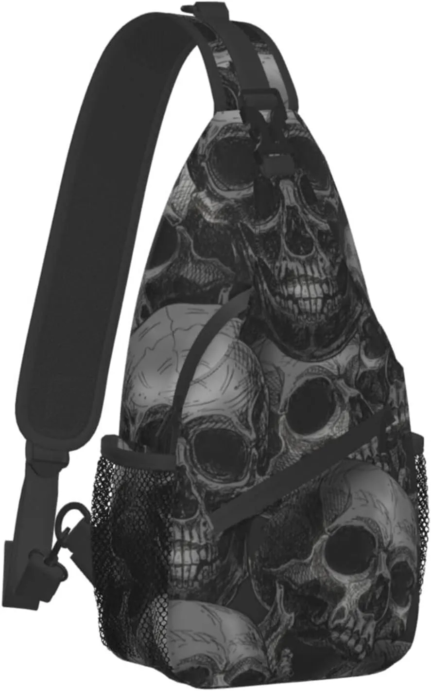 Cool Skull Crossbody Sling Backpack For Men Women,Shoulder Chest Daypack Bag For Travel Hiking
