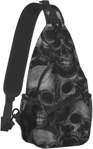 Cool Skull Crossbody Sling Backpack For Men Women,Shoulder Chest Daypack Bag For Travel Hiking