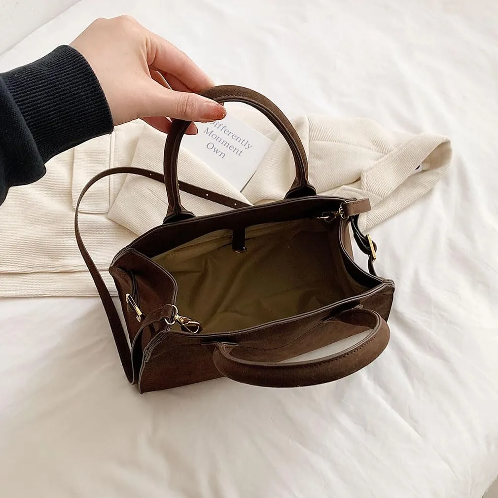 Covelin Women's Retro Suede Tote Bag Ladies' Fashion Shoulder Handbag Top Handle Purse