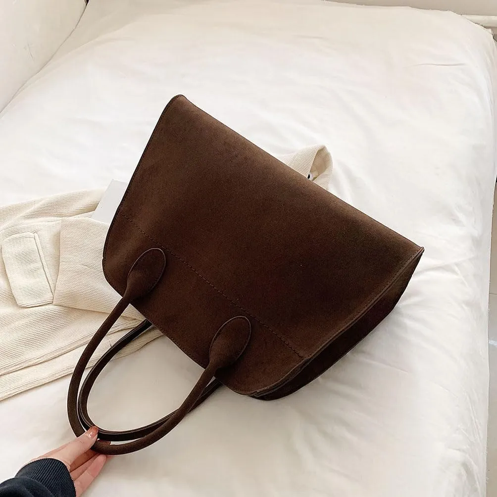 Covelin Women's Retro Suede Tote Bag Ladies' Fashion Shoulder Handbag Top Handle Purse