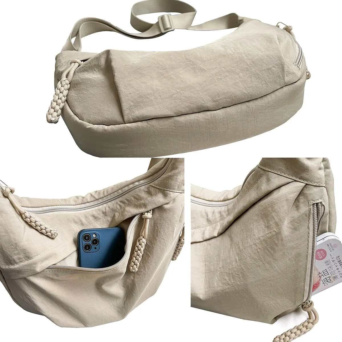 Crescent Crossbody Bags for Women Nylon Slouchy Sling Hobo Bag,Spacious Dumpling Shoulder Handbag Cross Body Purses