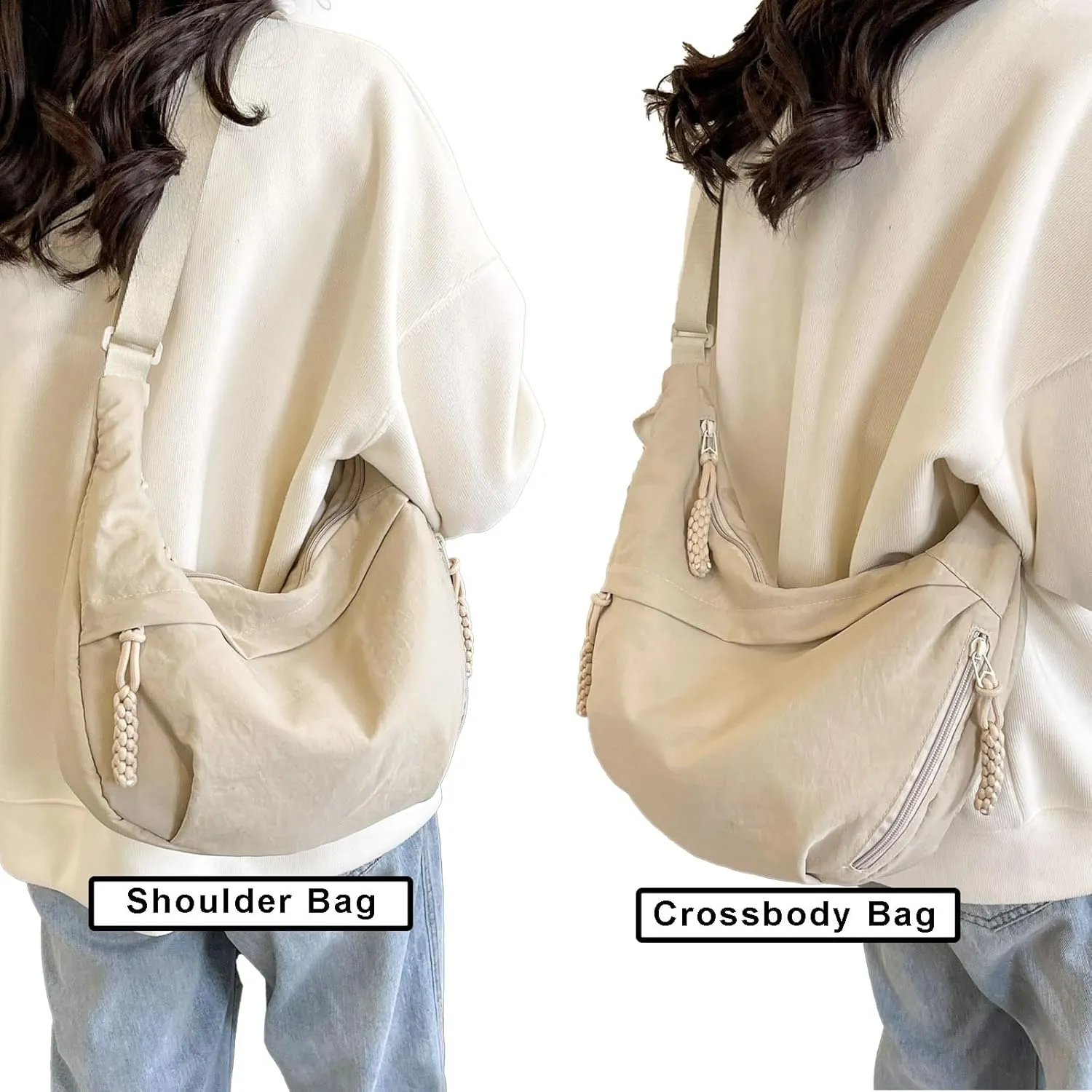 Crescent Crossbody Bags for Women Nylon Slouchy Sling Hobo Bag,Spacious Dumpling Shoulder Handbag Cross Body Purses