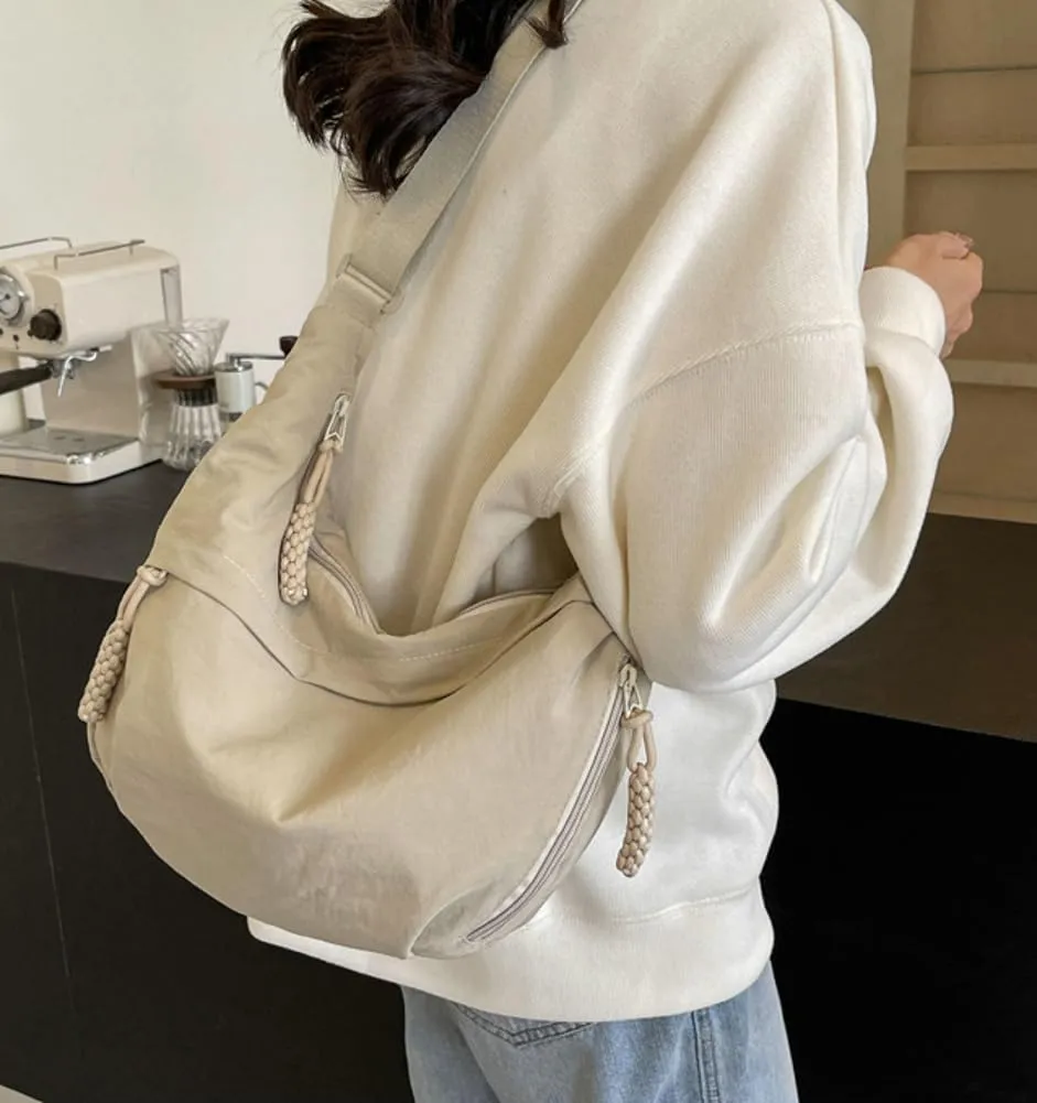 Crescent Shoulder Bag for Women Men Nylon Corduroy Hobo Bag Crossbody Bag Slouchy Sling Bag Dumpling Bag Purse Multi-Pocket