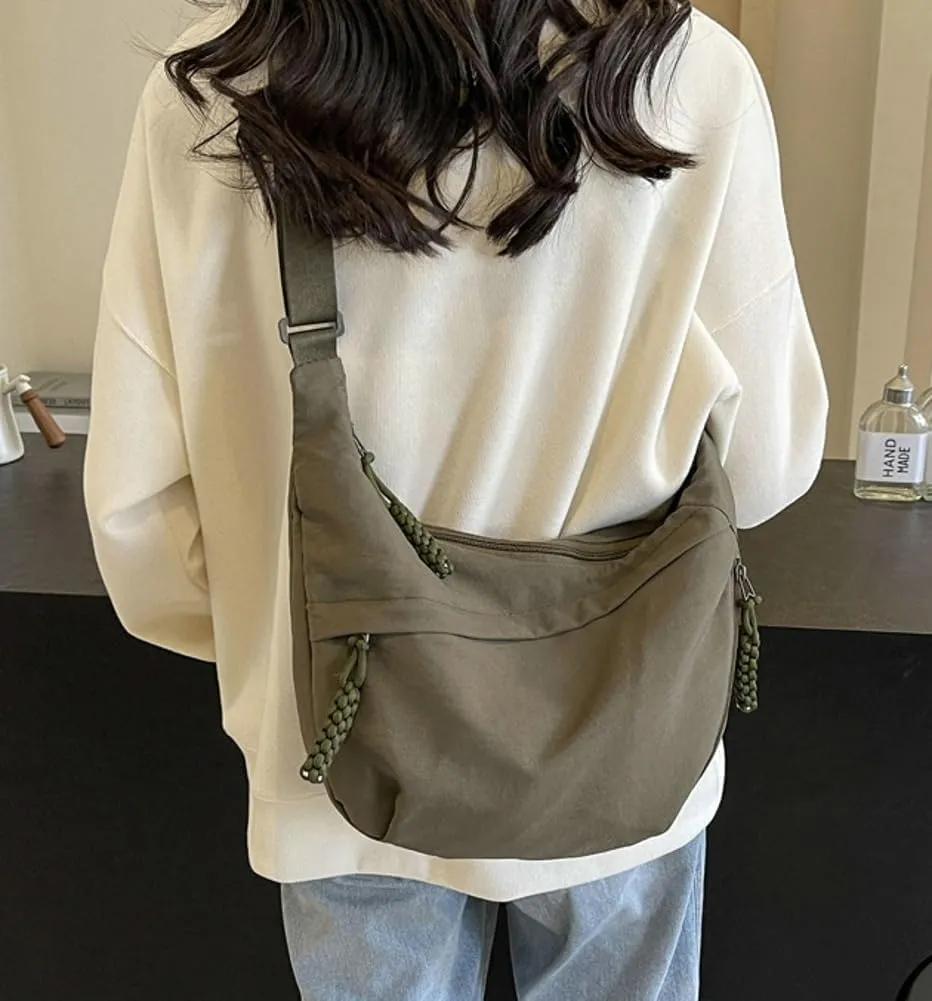 Crescent Shoulder Bag for Women Men Nylon Corduroy Hobo Bag Crossbody Bag Slouchy Sling Bag Dumpling Bag Purse Multi-Pocket