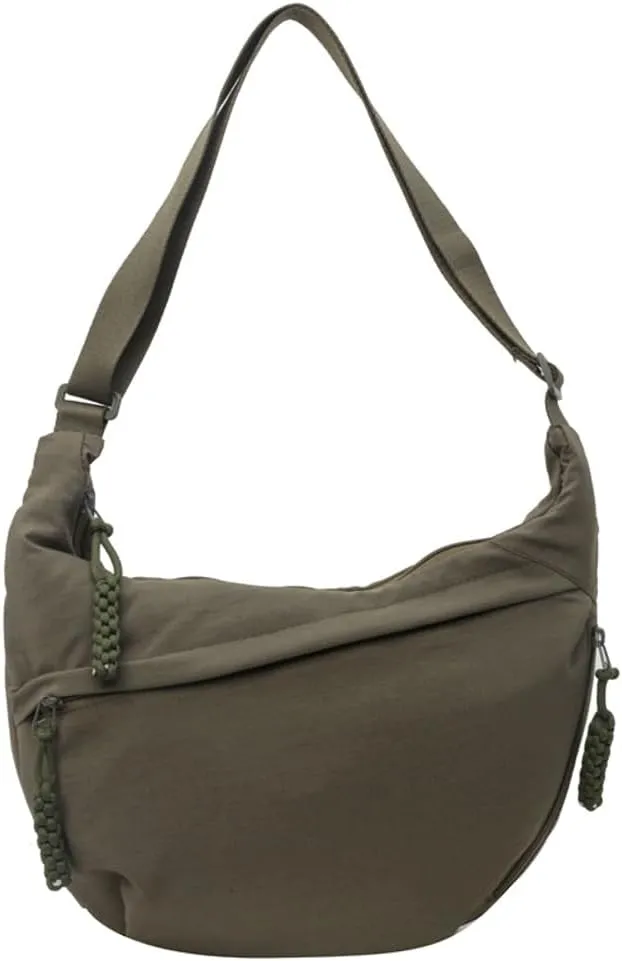Crescent Shoulder Bag for Women Men Nylon Corduroy Hobo Bag Crossbody Bag Slouchy Sling Bag Dumpling Bag Purse Multi-Pocket