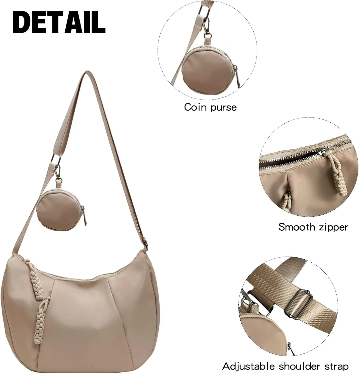Crescent Shoulder Bag for Women Nylon Crossbody Purses Trendy Hobo Bags Medium Sling Bag Travel Slouchy Dumpling Bag