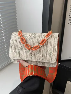 Crossbody Braided Straw Bag Small Embroidery Shoulder Bucket Bag Women Lightweight Hand Clutch