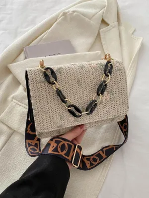 Crossbody Braided Straw Bag Small Embroidery Shoulder Bucket Bag Women Lightweight Hand Clutch