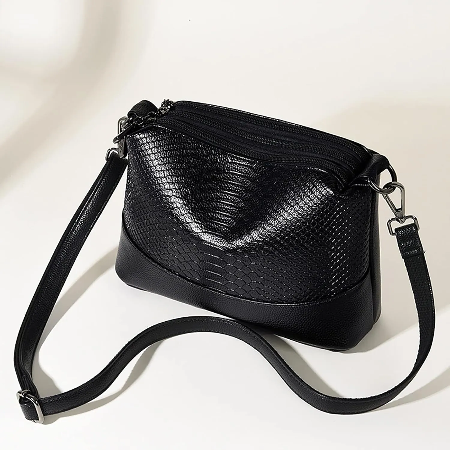 Crossbody Crescent Bags for Women Lightweight Quilted Leather Handbags for Women Clear Bag for Stadium Events(Black)