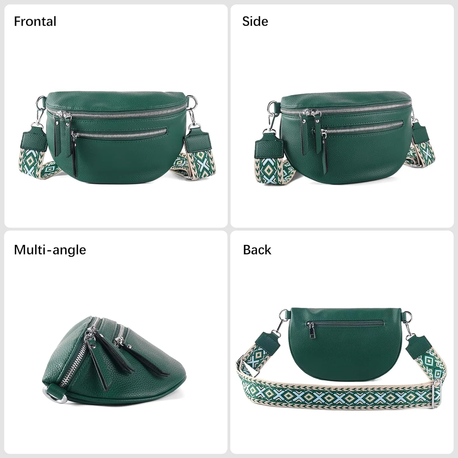 Crossbody Fanny Packs for Women Sling Bags with Coin Purse Bumbag Vegan Leather Belt Bag Chest Purse for Travel (Green)