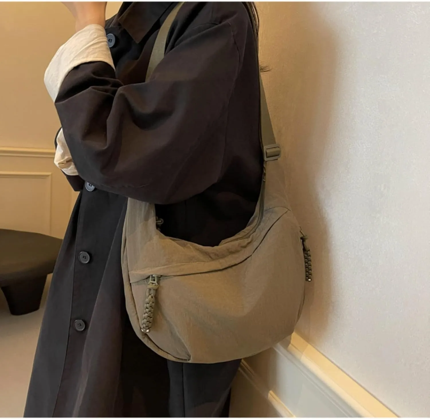 Crossbody Nylon Crescent Bag for Women - Lightweight Small Hobo With 2 Pack Inner Dumpling Bag - Casual