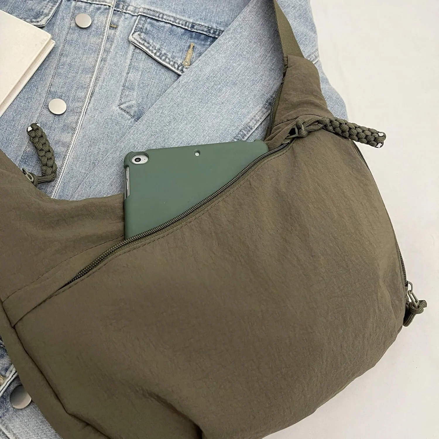 Crossbody Nylon Crescent Bag for Women - Lightweight Small Hobo With 2 Pack Inner Dumpling Bag - Casual