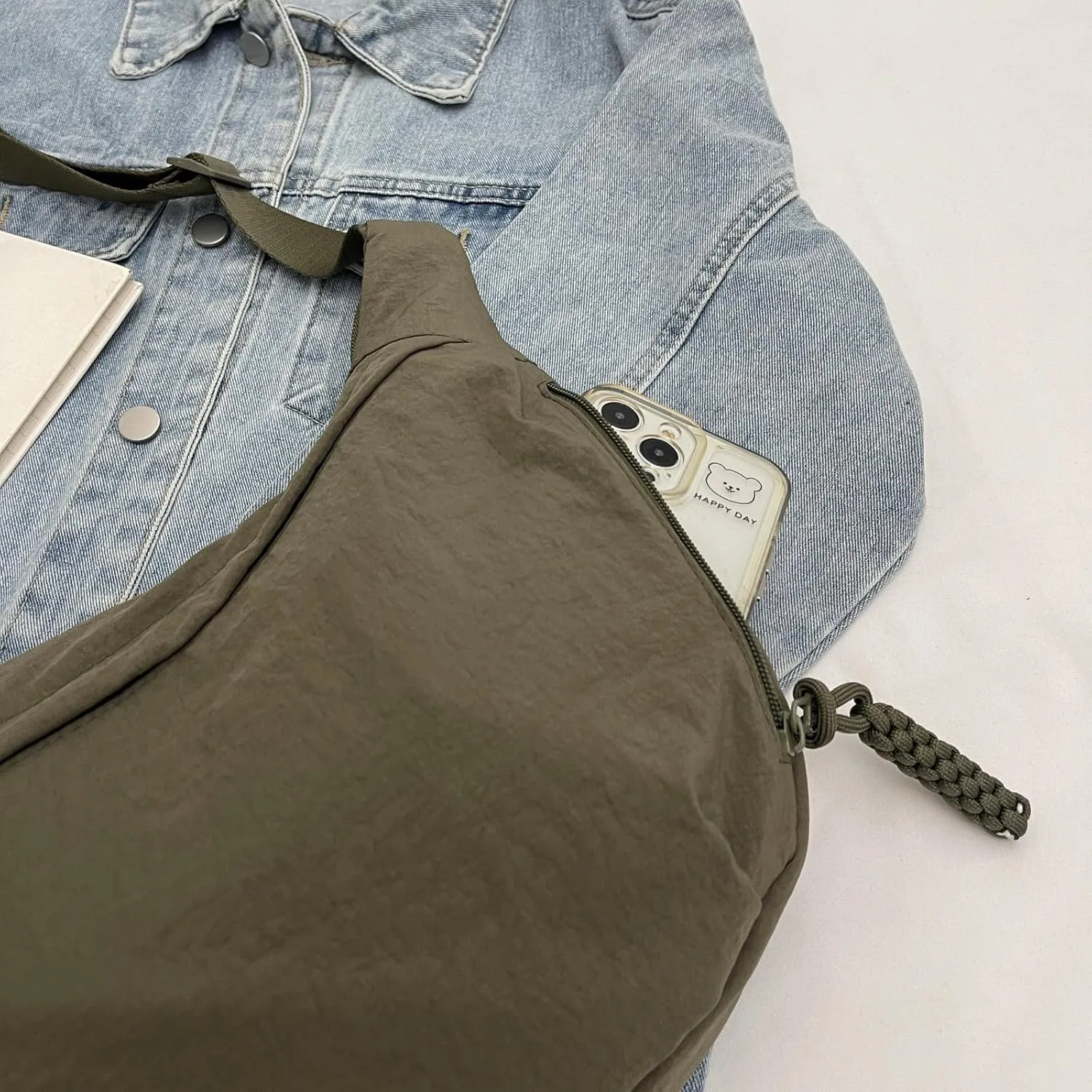 Crossbody Nylon Crescent Bag for Women - Lightweight Small Hobo With 2 Pack Inner Dumpling Bag - Casual
