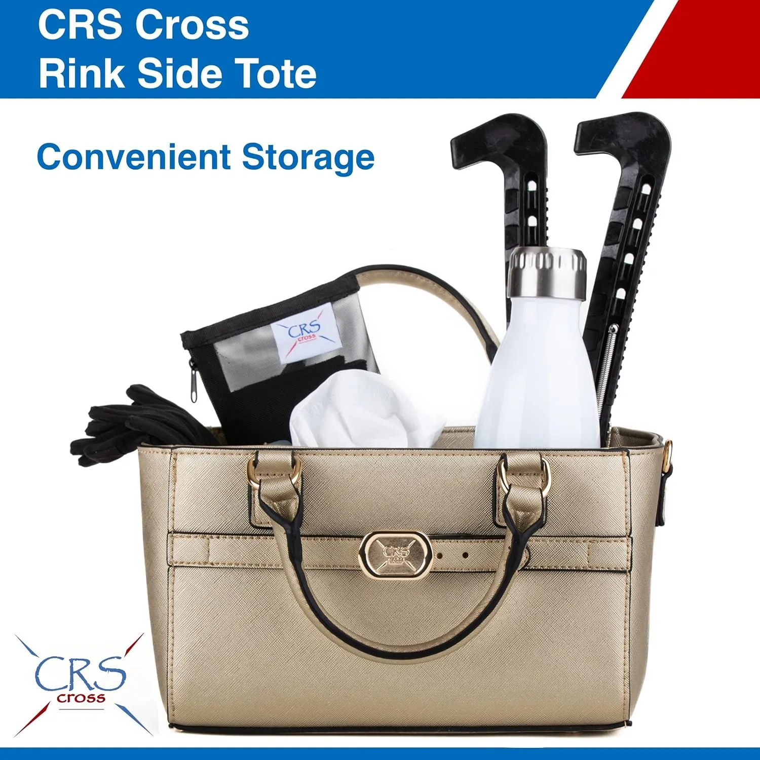 CRS Cross Rink Side Tote. Ice Skating Accessory Bag for Figure Skating, Roller and Inline Skaters, Ballet, Dance and Cheer. Organizes Guards, Water Bottle, Tissues, Phone.