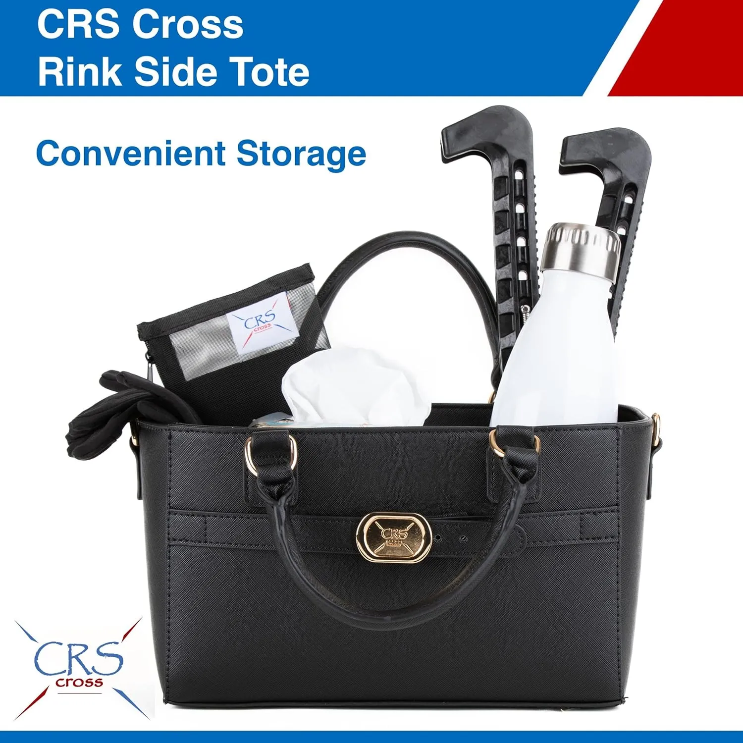 CRS Cross Rink Side Tote. Ice Skating Accessory Bag for Figure Skating, Roller and Inline Skaters, Ballet, Dance and Cheer. Organizes Guards, Water Bottle, Tissues, Phone.