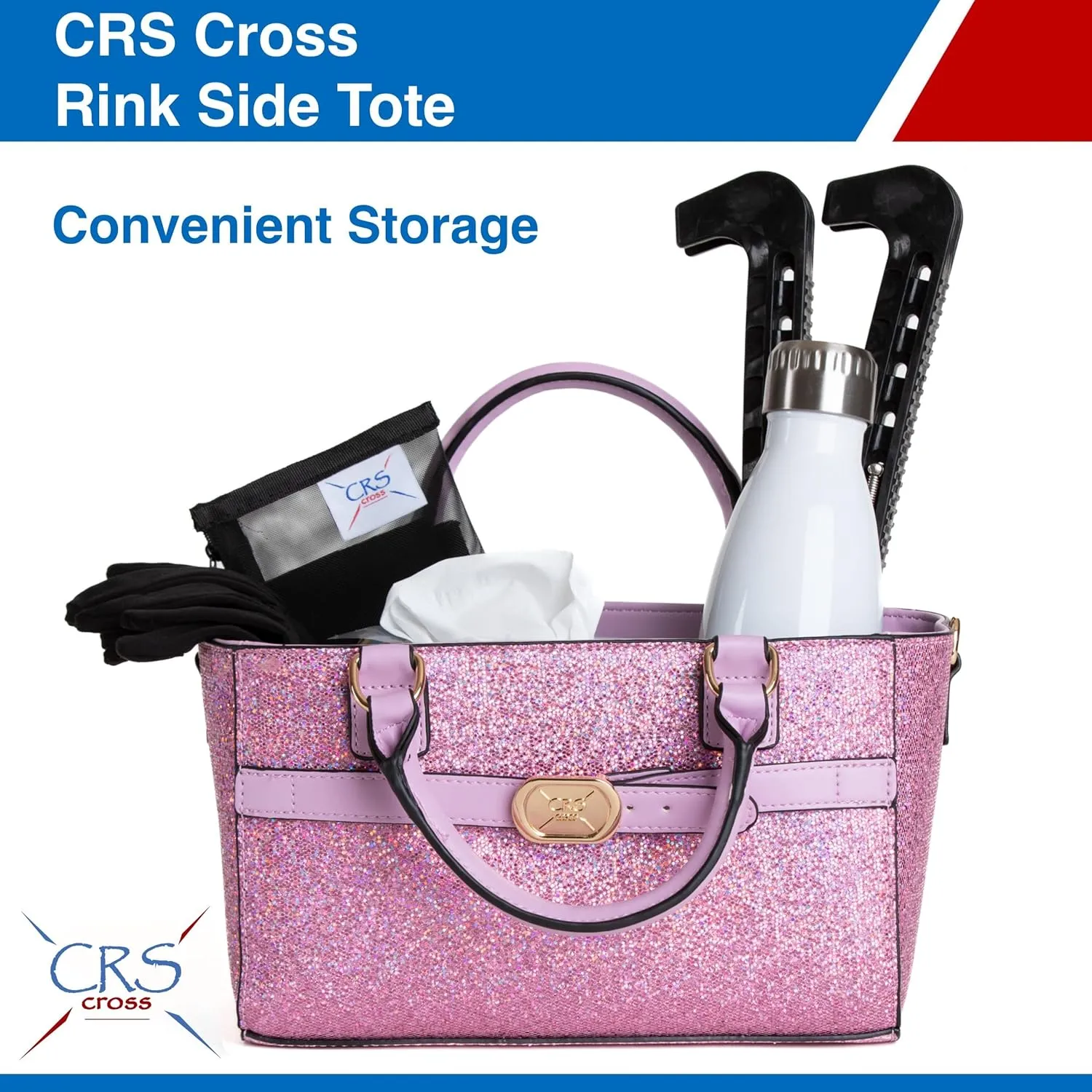 CRS Cross Rink Side Tote. Ice Skating Accessory Bag for Figure Skating, Roller and Inline Skaters, Ballet, Dance and Cheer. Organizes Guards, Water Bottle, Tissues, Phone.