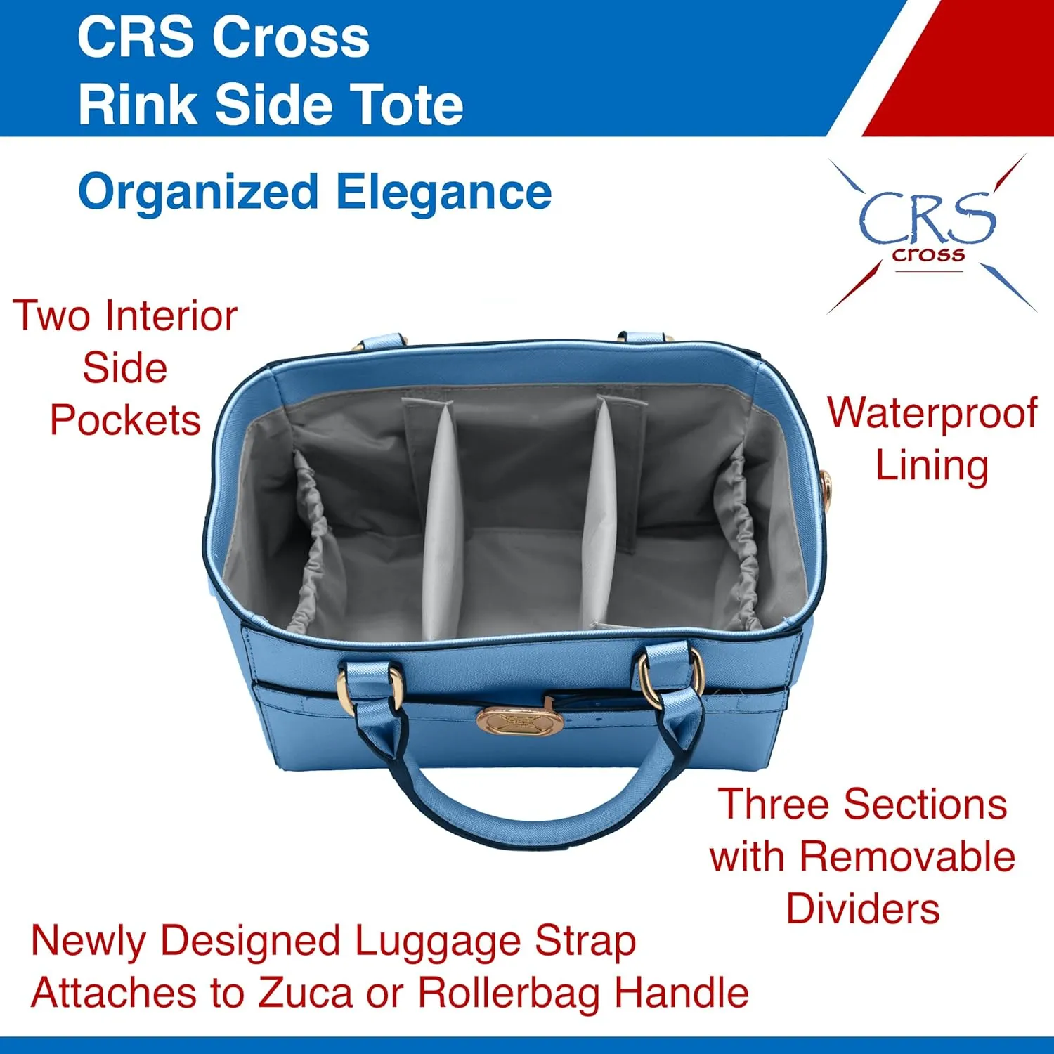 CRS Cross Rink Side Tote. Ice Skating Accessory Bag for Figure Skating, Roller and Inline Skaters, Ballet, Dance and Cheer. Organizes Guards, Water Bottle, Tissues, Phone.