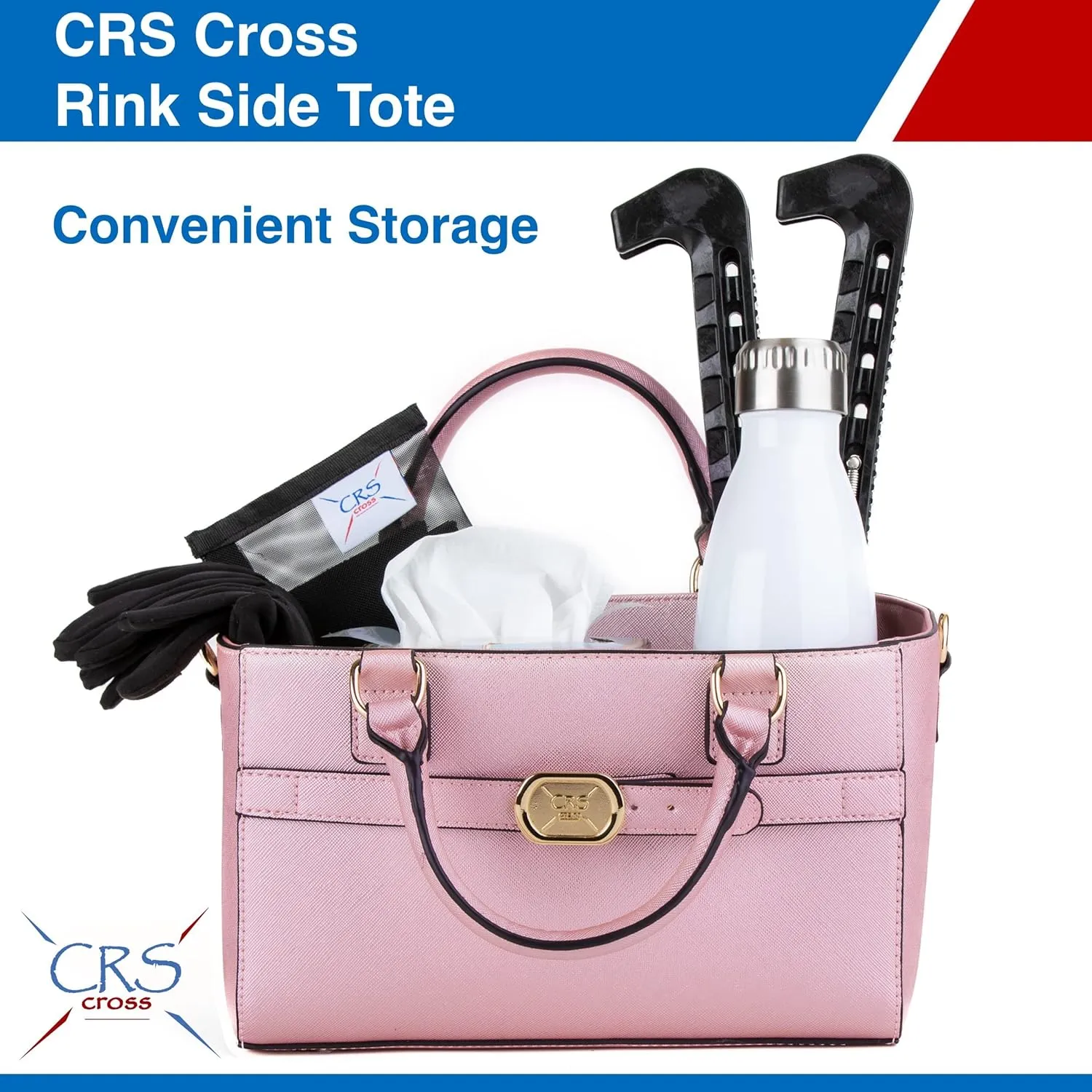 CRS Cross Rink Side Tote. Ice Skating Accessory Bag for Figure Skating, Roller and Inline Skaters, Ballet, Dance and Cheer. Organizes Guards, Water Bottle, Tissues, Phone.