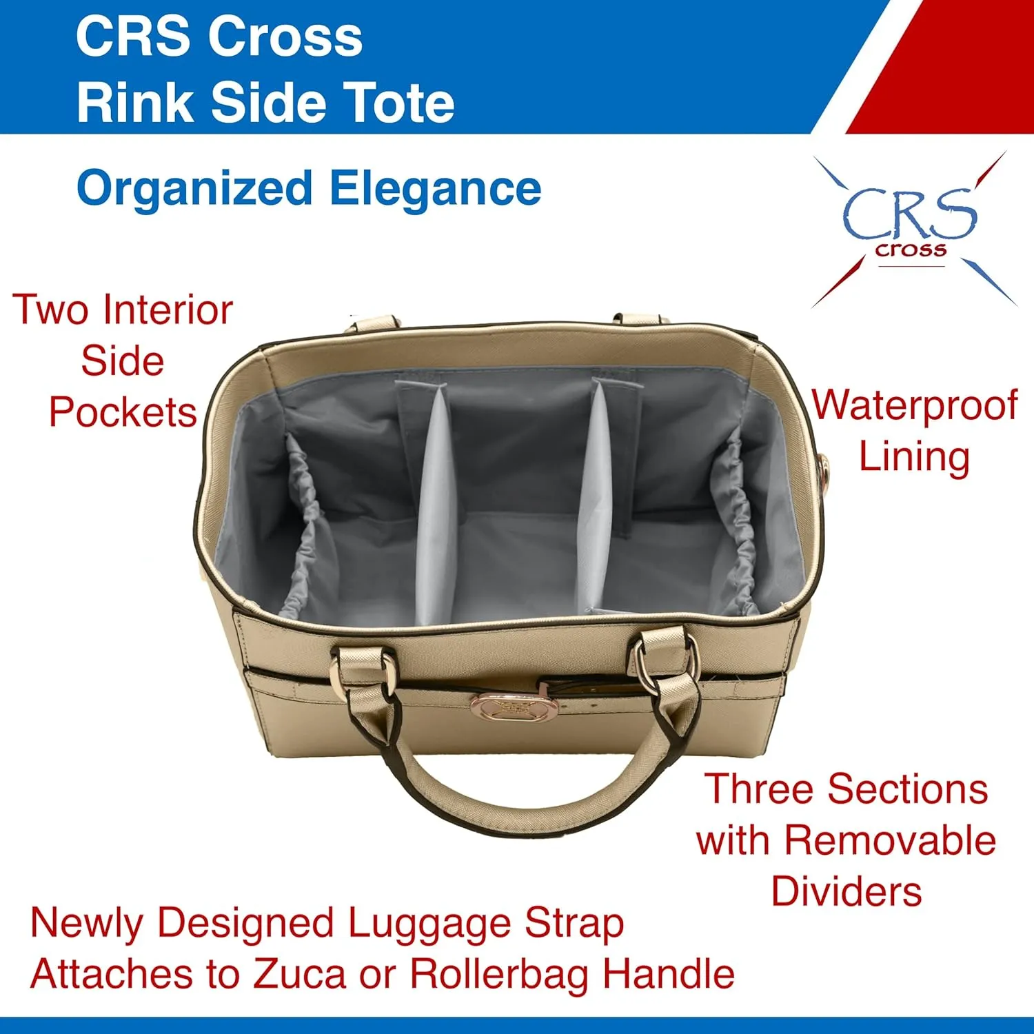 CRS Cross Rink Side Tote. Ice Skating Accessory Bag for Figure Skating, Roller and Inline Skaters, Ballet, Dance and Cheer. Organizes Guards, Water Bottle, Tissues, Phone.