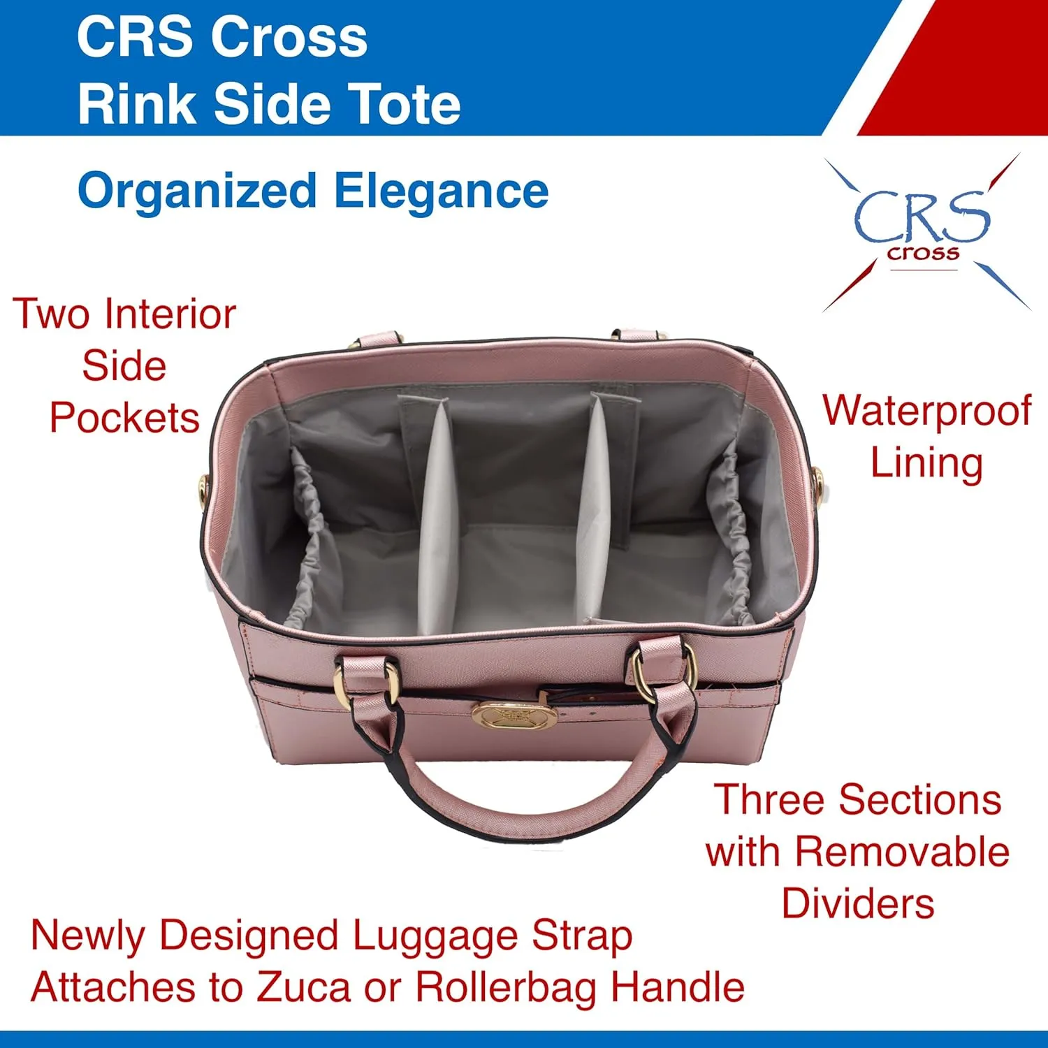 CRS Cross Rink Side Tote. Ice Skating Accessory Bag for Figure Skating, Roller and Inline Skaters, Ballet, Dance and Cheer. Organizes Guards, Water Bottle, Tissues, Phone.