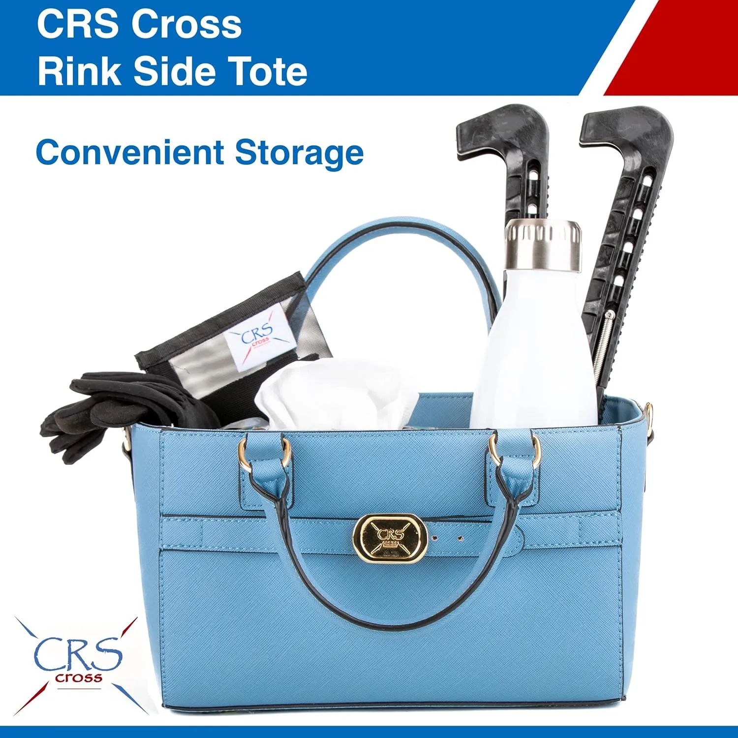 CRS Cross Rink Side Tote. Ice Skating Accessory Bag for Figure Skating, Roller and Inline Skaters, Ballet, Dance and Cheer. Organizes Guards, Water Bottle, Tissues, Phone.