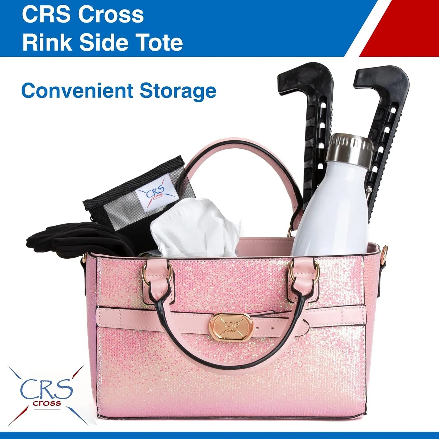 CRS Cross Rink Side Tote. Ice Skating Accessory Bag for Figure Skating, Roller and Inline Skaters, Ballet, Dance and Cheer. Organizes Guards, Water Bottle, Tissues, Phone.