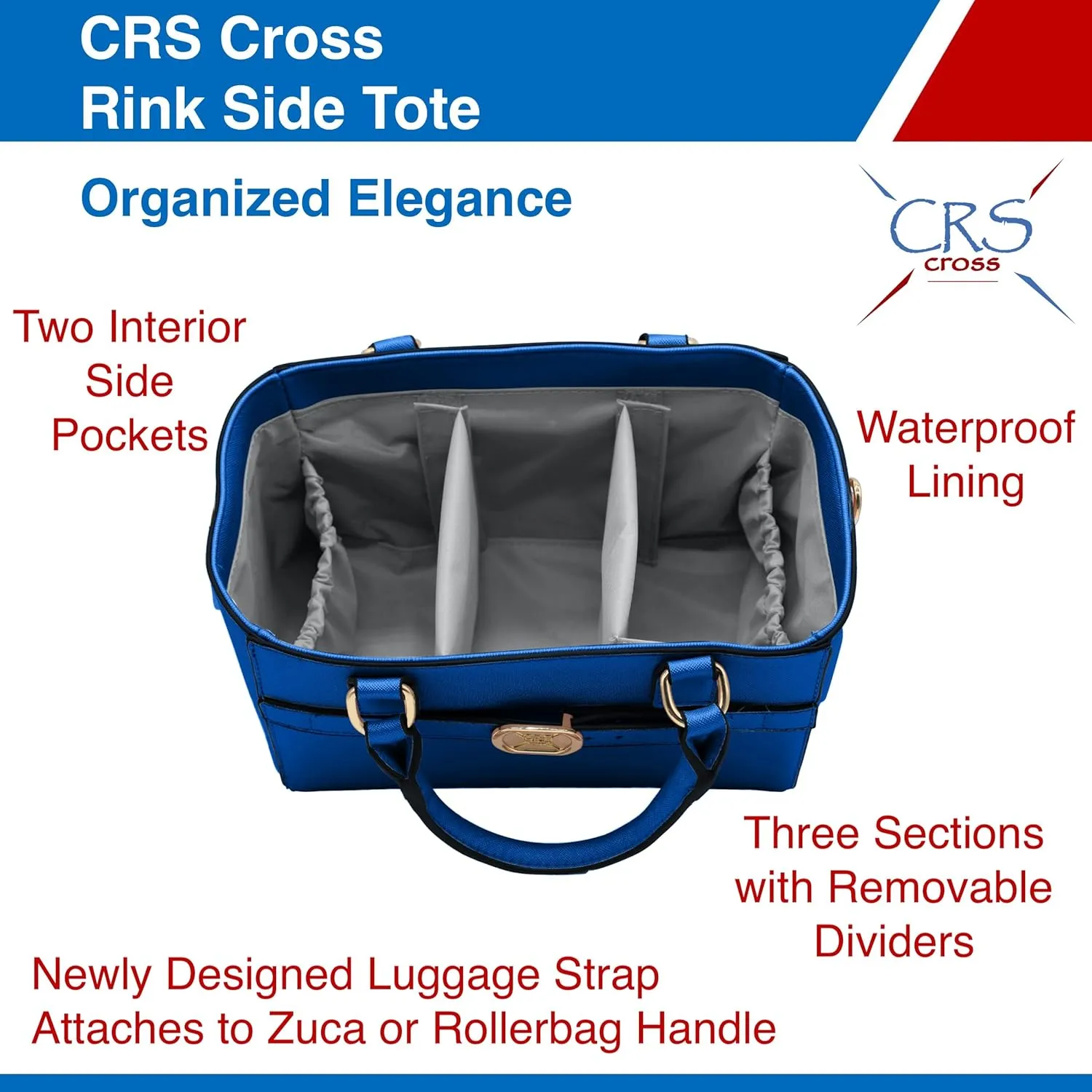 CRS Cross Rink Side Tote. Ice Skating Accessory Bag for Figure Skating, Roller and Inline Skaters, Ballet, Dance and Cheer. Organizes Guards, Water Bottle, Tissues, Phone.