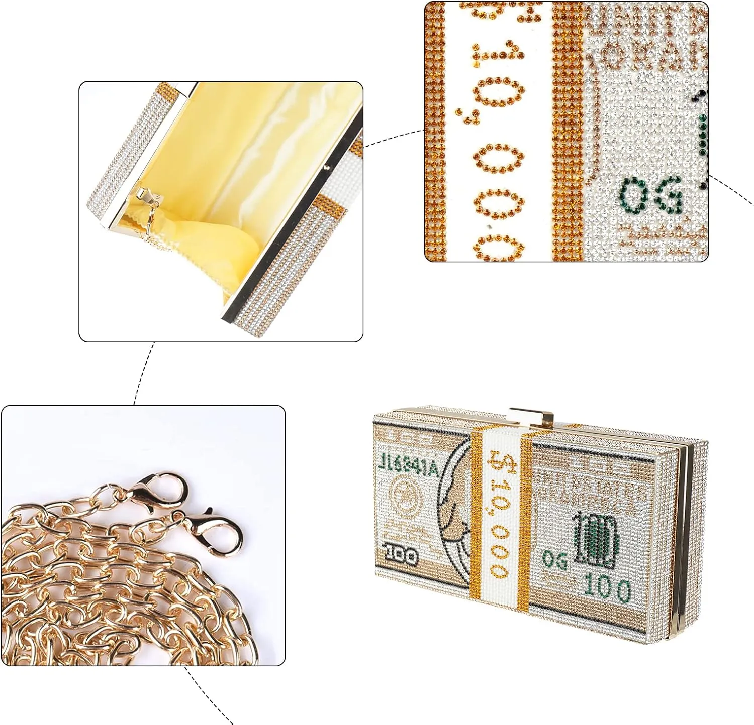 Crystal Money Bag Purse for Women Handbags Diamond Evening Purses and Clutches Wedding Glitter Money Clutch