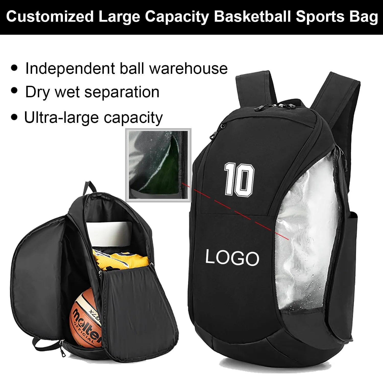 Custom Basketball Backpack for Mens,Personalized Sports Bag with Ball Compartment, Durable Waterproof Gym Backpack, Travel, and Outdoor Activities (Gray)