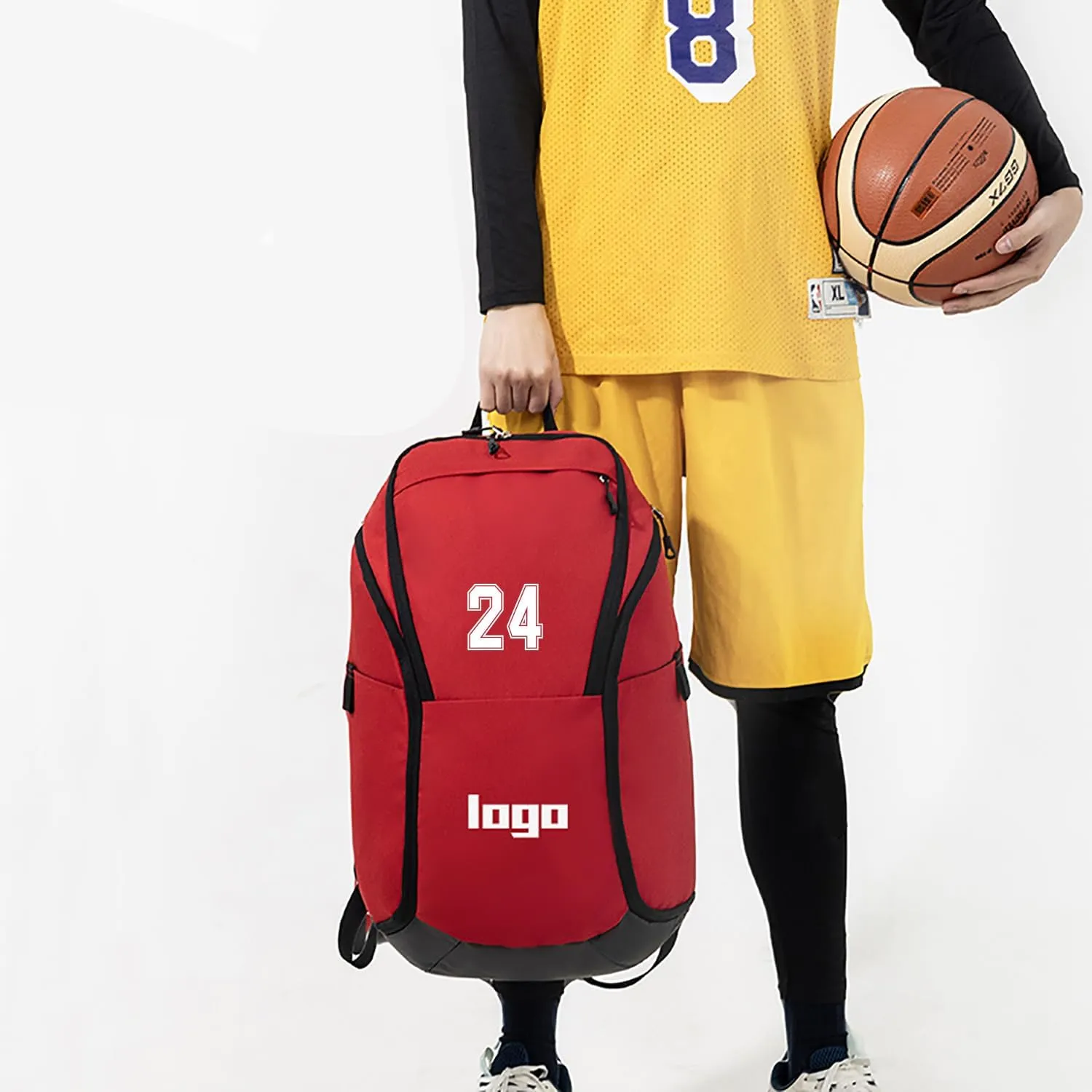 Custom Basketball Backpack for Mens,Personalized Sports Bag with Ball Compartment, Durable Waterproof Gym Backpack, Travel, and Outdoor Activities (Gray)