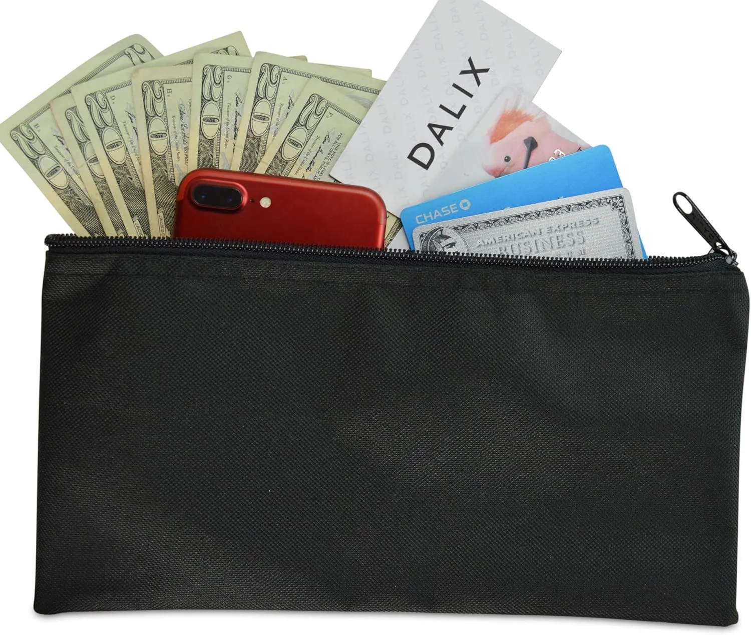 DALIX Zipper Bank Deposit Money Bags Cash Coin Pouch 6 Pack in Black