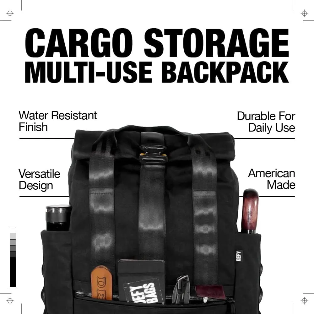 DEFY VerBockel Roll Top Backpack 2.0 | 'Un-Zipped' Waxed Canvas | 28-40 Liter Multi-Use Carry Pack For Men | Utility Backpack w/Laptop Sleeve | Water Repellent Travel Pack (Black)