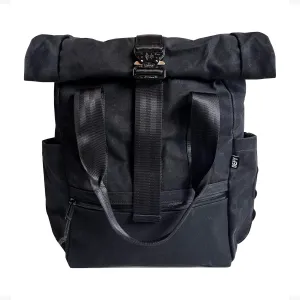 DEFY VerBockel Roll Top Backpack 2.0 | 'Un-Zipped' Waxed Canvas | 28-40 Liter Multi-Use Carry Pack For Men | Utility Backpack w/Laptop Sleeve | Water Repellent Travel Pack (Black)