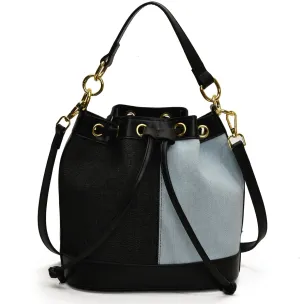 Denim Bucket Bag for Women Handbag Trendy Jean Purse Drawstring Crossbody Shoulder Bag