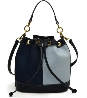 Denim Bucket Bag for Women Handbag Trendy Jean Purse Drawstring Crossbody Shoulder Bag