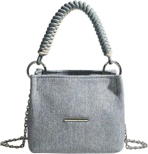 Denim Bucket Bag with Rope Handle Small Chain Strap Compact Cute Y2K Jean Vintage Retro Handbag