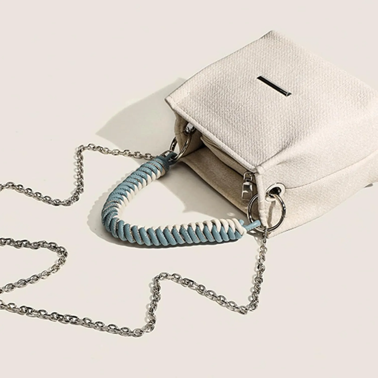 Denim Bucket Bag with Rope Handle Small Chain Strap Compact Cute Y2K Jean Vintage Retro Handbag