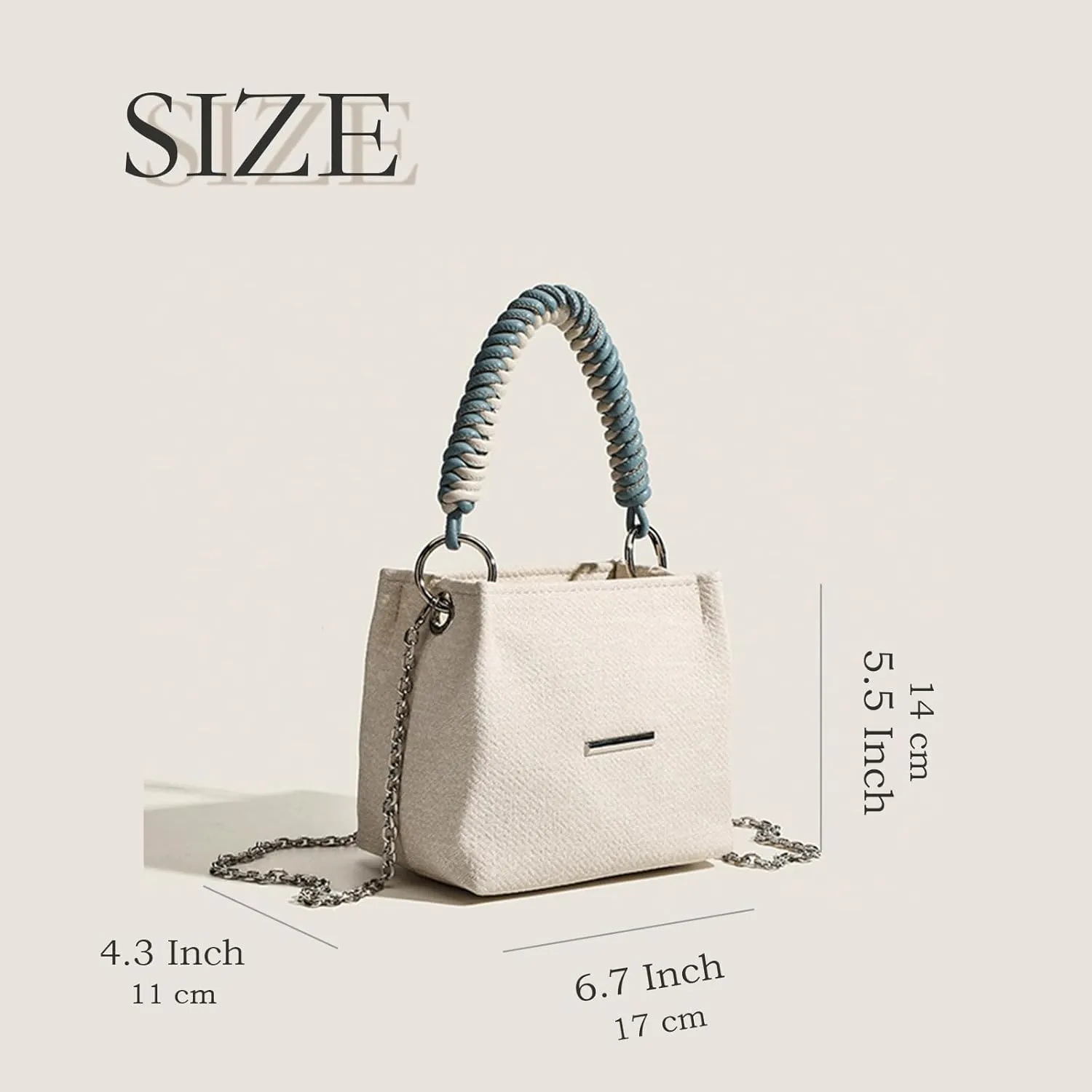 Denim Bucket Bag with Rope Handle Small Chain Strap Compact Cute Y2K Jean Vintage Retro Handbag