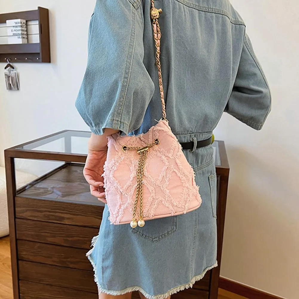 Denim Bucket Bags for Women Y2K Crossbody Purse Trendy Handbags Shoulder Bag Satchel 2024