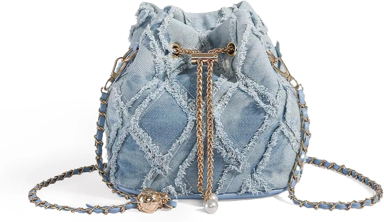 Denim Purse Crossbody Bucket Bag Denim Shoulder Purse Women Blue Small Boho Y2K