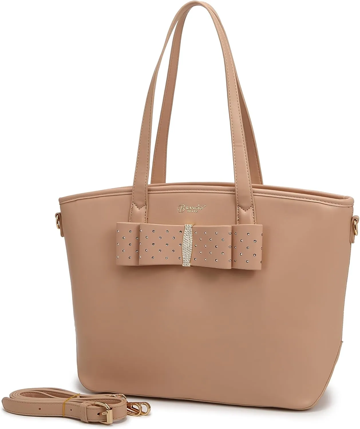 Designer Ribbon Romance Tote Handbag with Rhinestones Bling Top Handle Satchel and Wallet Set for Women with Shoulder Strap