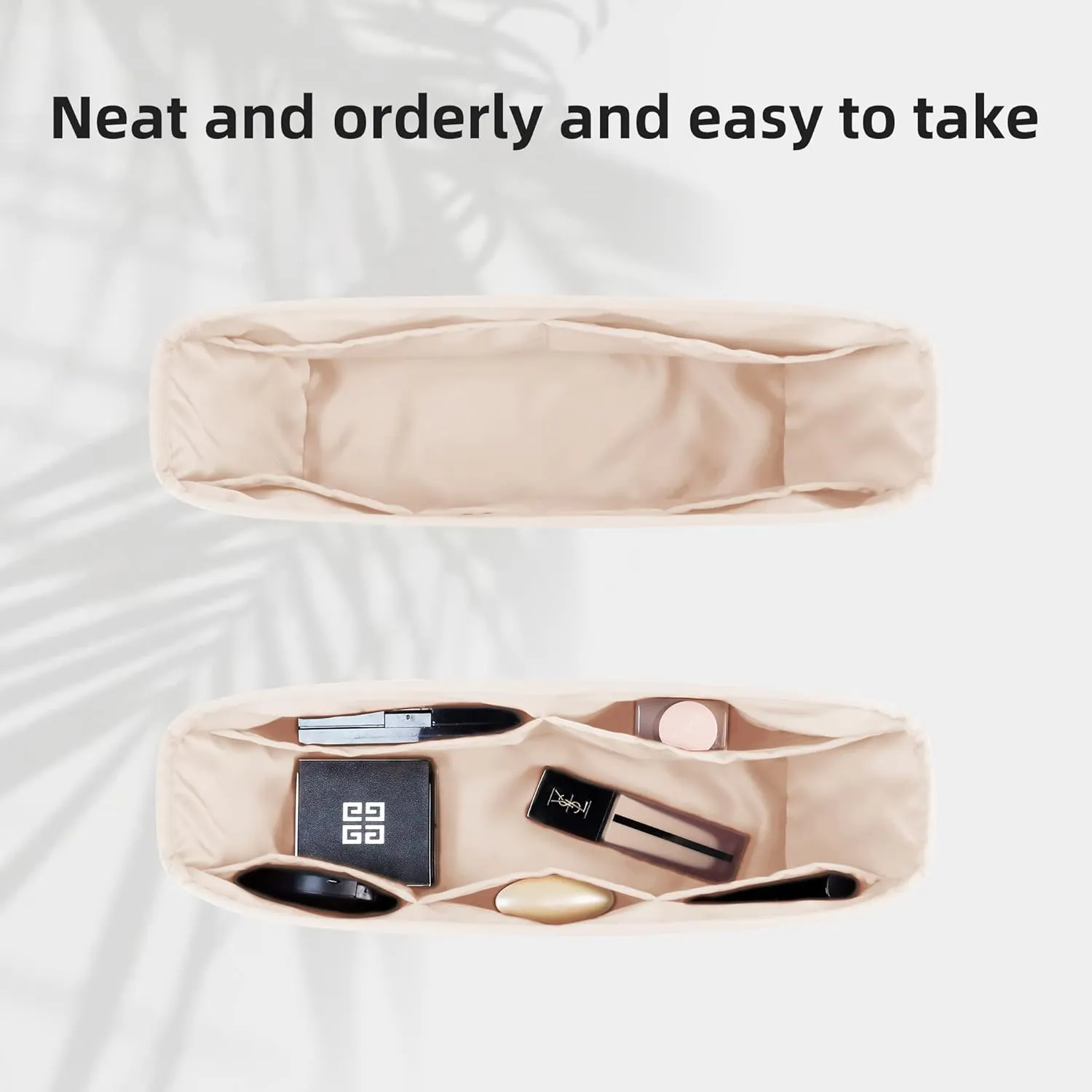 DGAZ Purse Organizer Insert Fits Neverfull-Mini/PM/MM/GM Bags，Silk Bag Organizer，Luxury Handbag & Tote Shaper（GM, Craie）