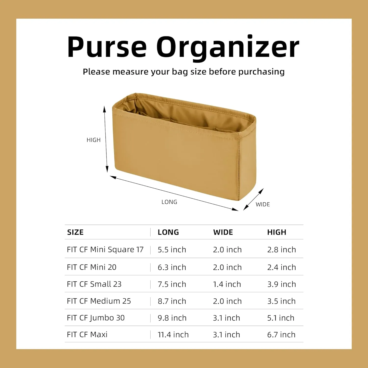 DGAZ Purse Organizer Insert，Silk Bag Organizer，Luxury Handbag & Tote Shaper Fits Chanel CF Bags