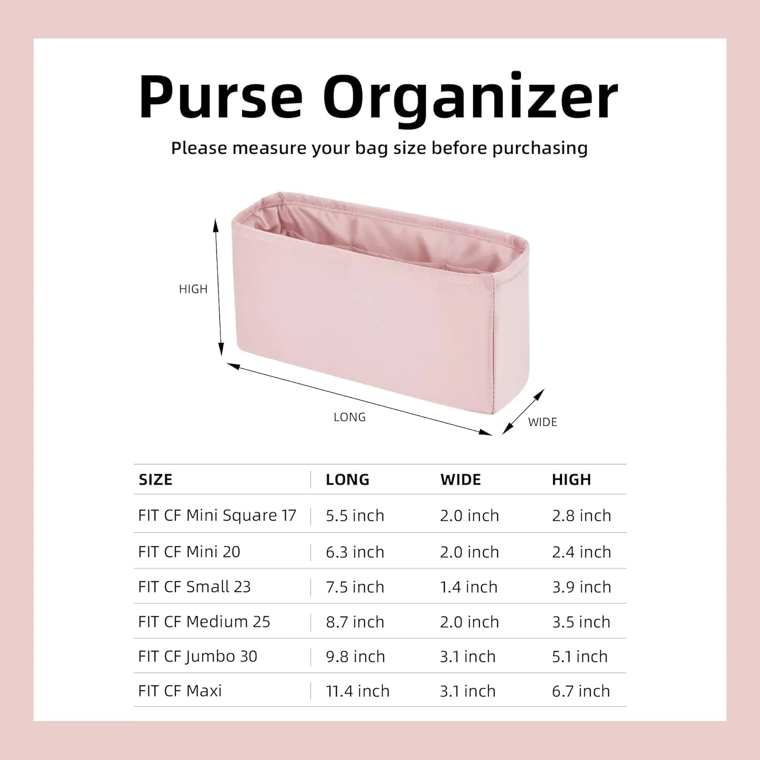 DGAZ Purse Organizer Insert，Silk Bag Organizer，Luxury Handbag & Tote Shaper Fits Chanel CF Bags