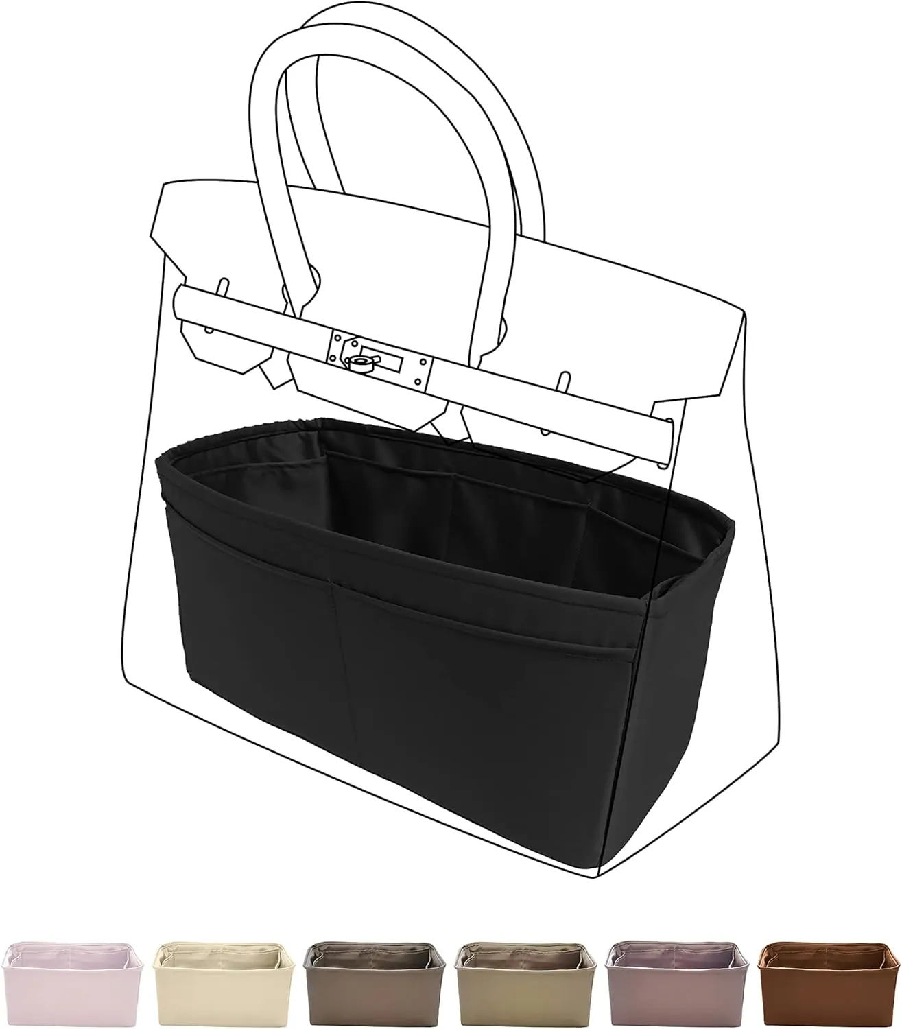 DGAZ Purse Organizer Silky Smooth,Silk,Luxury Handbag Tote in Bag Shapers, Women- Fits Birkin25/30/35/40 Bags (Black, BK35)